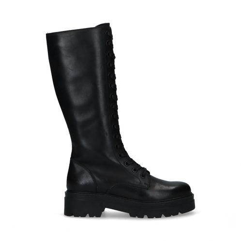 Bottes à lacets hautes en cuir - noir