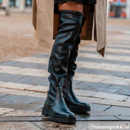 Chelsea boots hautes en cuir et synthétique - noir