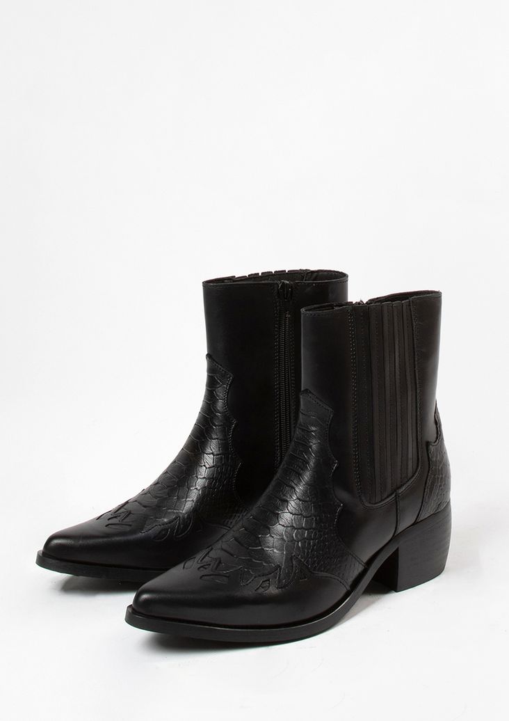 Zwarte leren cowboylaarsjes met details
