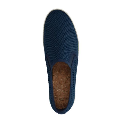 Donkerblauwe canvas loafers met geweven touwzool