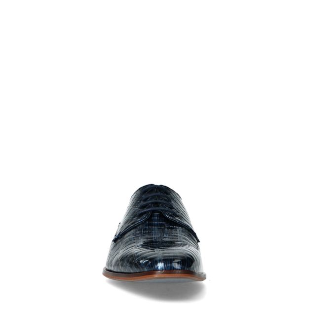 Dunkelblaue Leder-Schnürschuhe mit Print