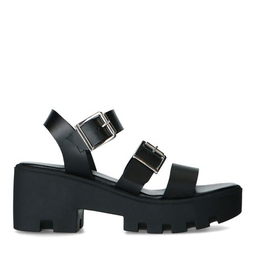 Zwarte leren plateau sandalen