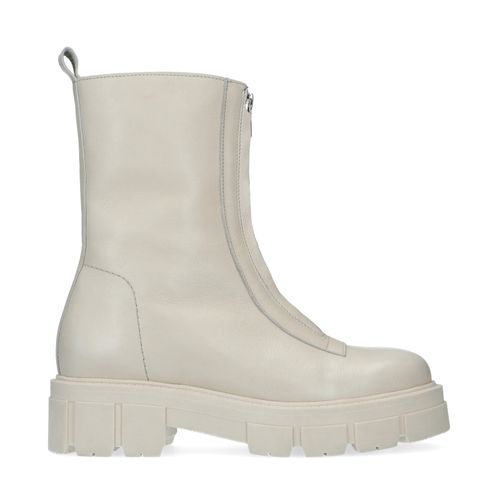 Bottines en cuir avec fermeture éclair - blanc cassé