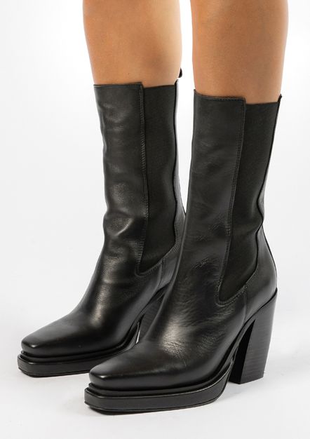Chelsea boots en cuir avec bout carré - noir