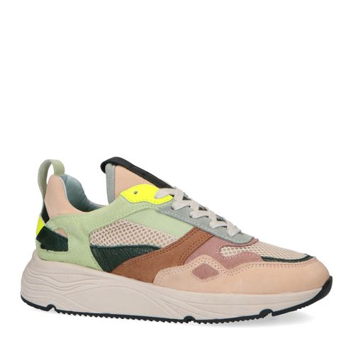 Beigefarbene Dad-Sneaker mit farbigen Details