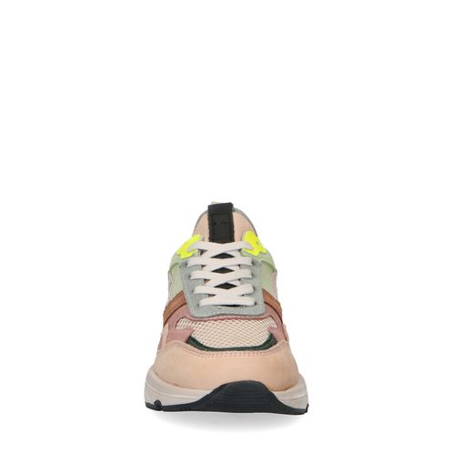 Beigefarbene Dad-Sneaker mit farbigen Details