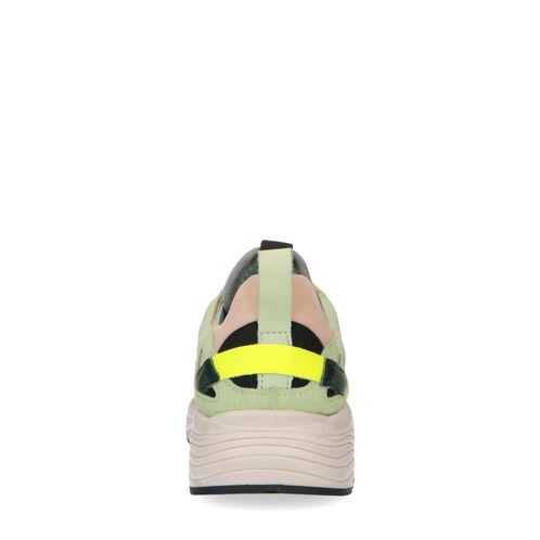 Beigefarbene Dad-Sneaker mit farbigen Details