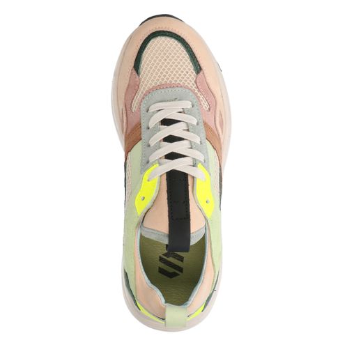 Beigefarbene Dad-Sneaker mit farbigen Details