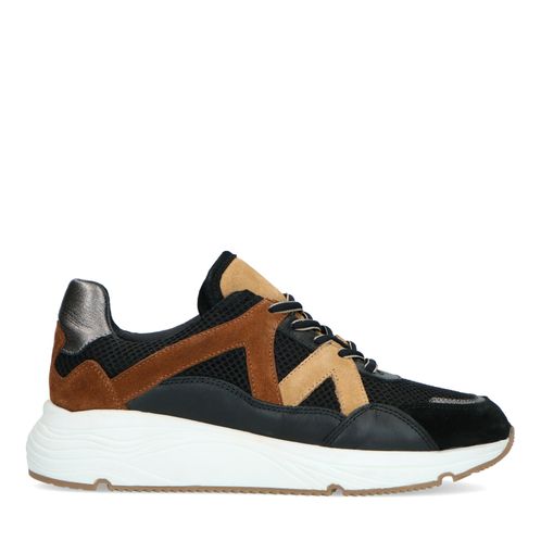 Zwarte sneakers met bruine details
