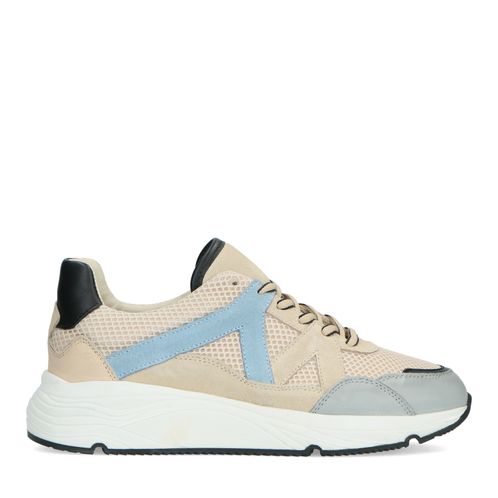 Beige sneakers met blauwe details