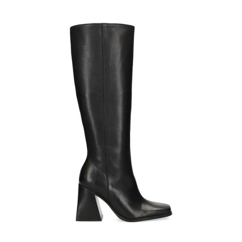 Bottes hautes en cuir avec talon cubain - noir