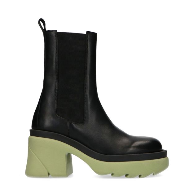 Chunky Chelsea Boots mit grüner Sohle