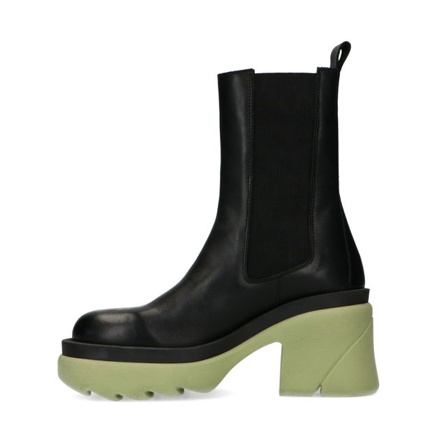 Chunky Chelsea Boots mit grüner Sohle