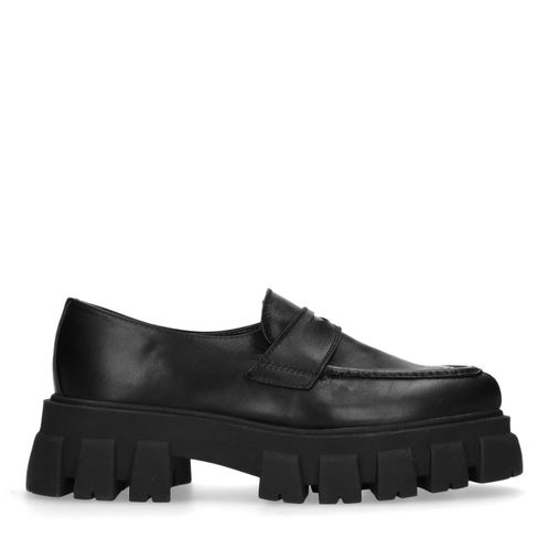 Zwarte leren loafers met chunky zool