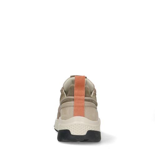 Beige suède sneakers met oranje en khaki details