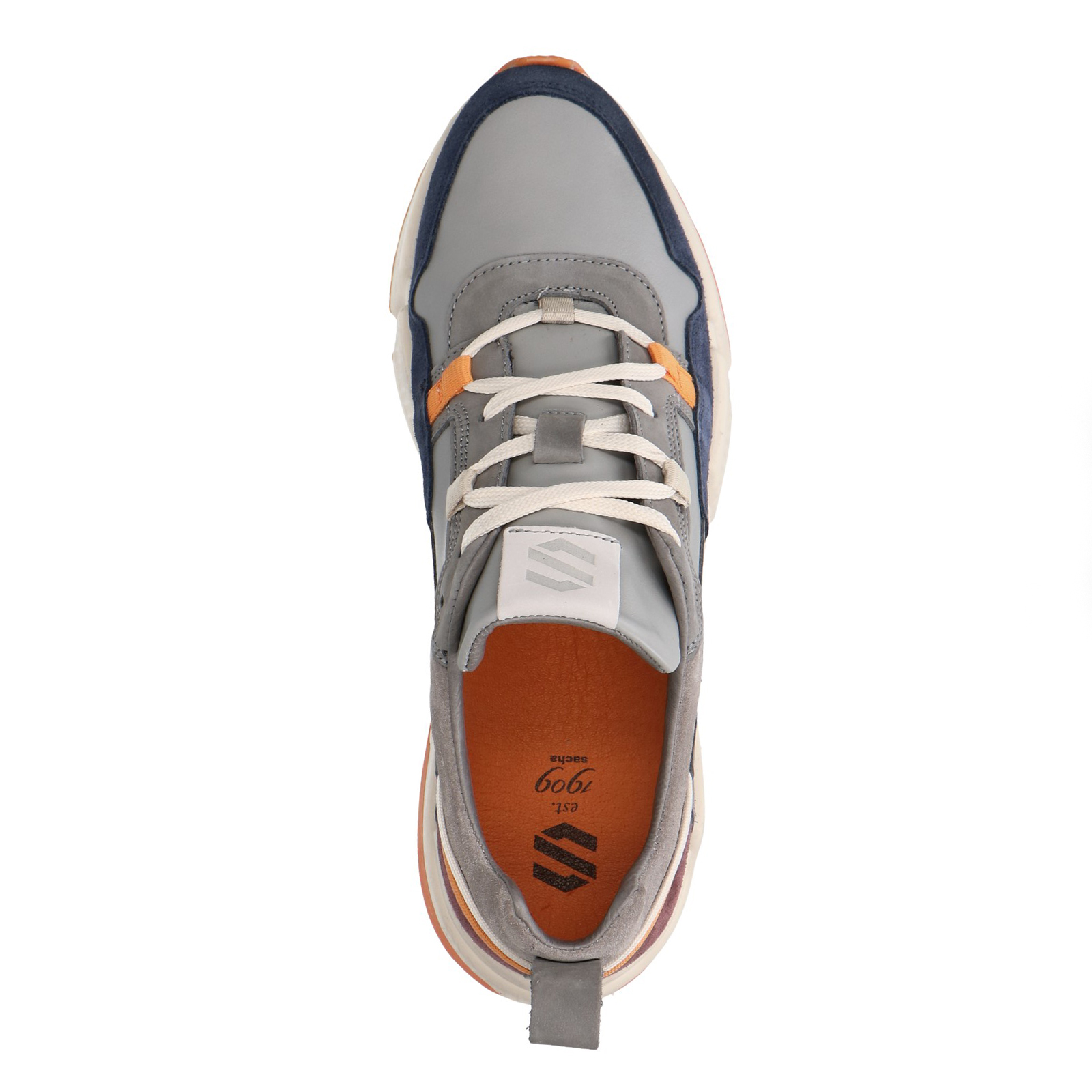 kast Kamer dynastie Grijze leren sneakers met oranje details | Lage sneakers | Sacha | Sacha