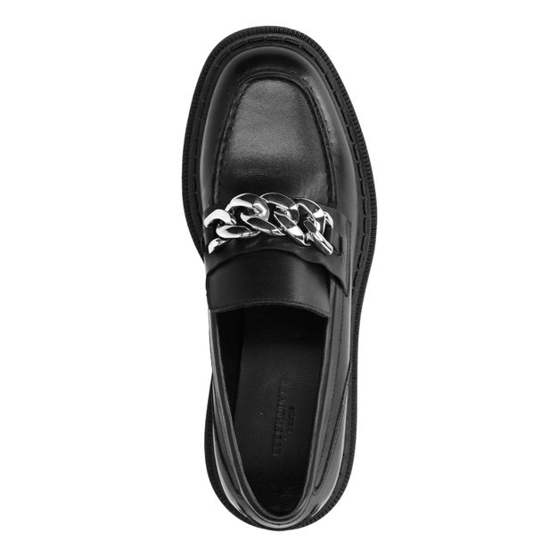 Schwarze Leder-Loafer mit Kette