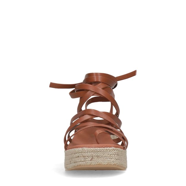 Sandales à semelle plateforme en cuir à lacets - cognac