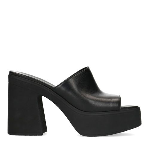 Schwarze Leder-Mules mit chunky Absatz