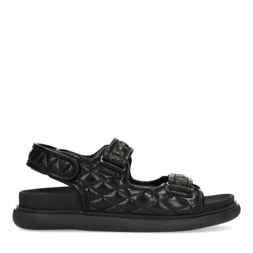 Zwarte leren sandalen met stiksels