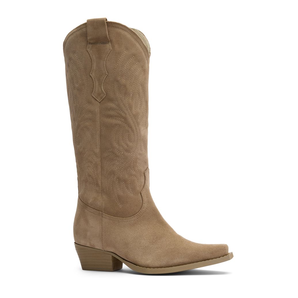 Beige suède cowboylaarzen met stiksels