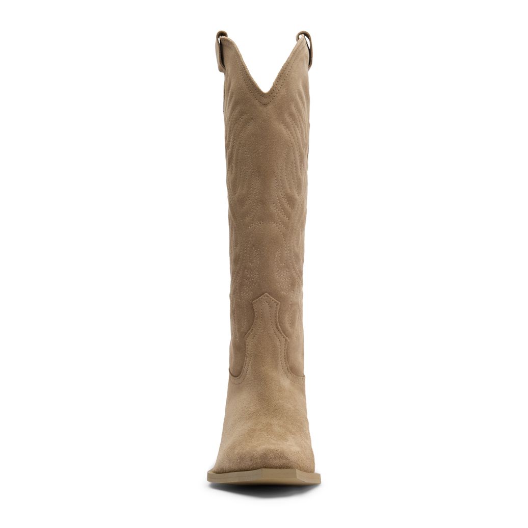 Beigefarbene Western Boots aus Veloursleder mit Stickerei