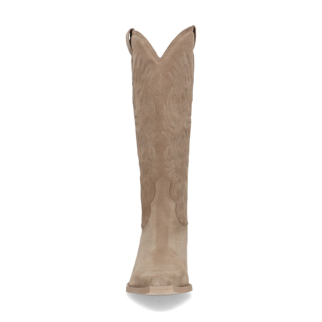 Beigefarbene Western Boots aus Veloursleder mit Stickerei