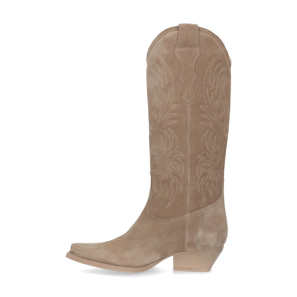 Beigefarbene Western Boots aus Veloursleder mit Stickerei