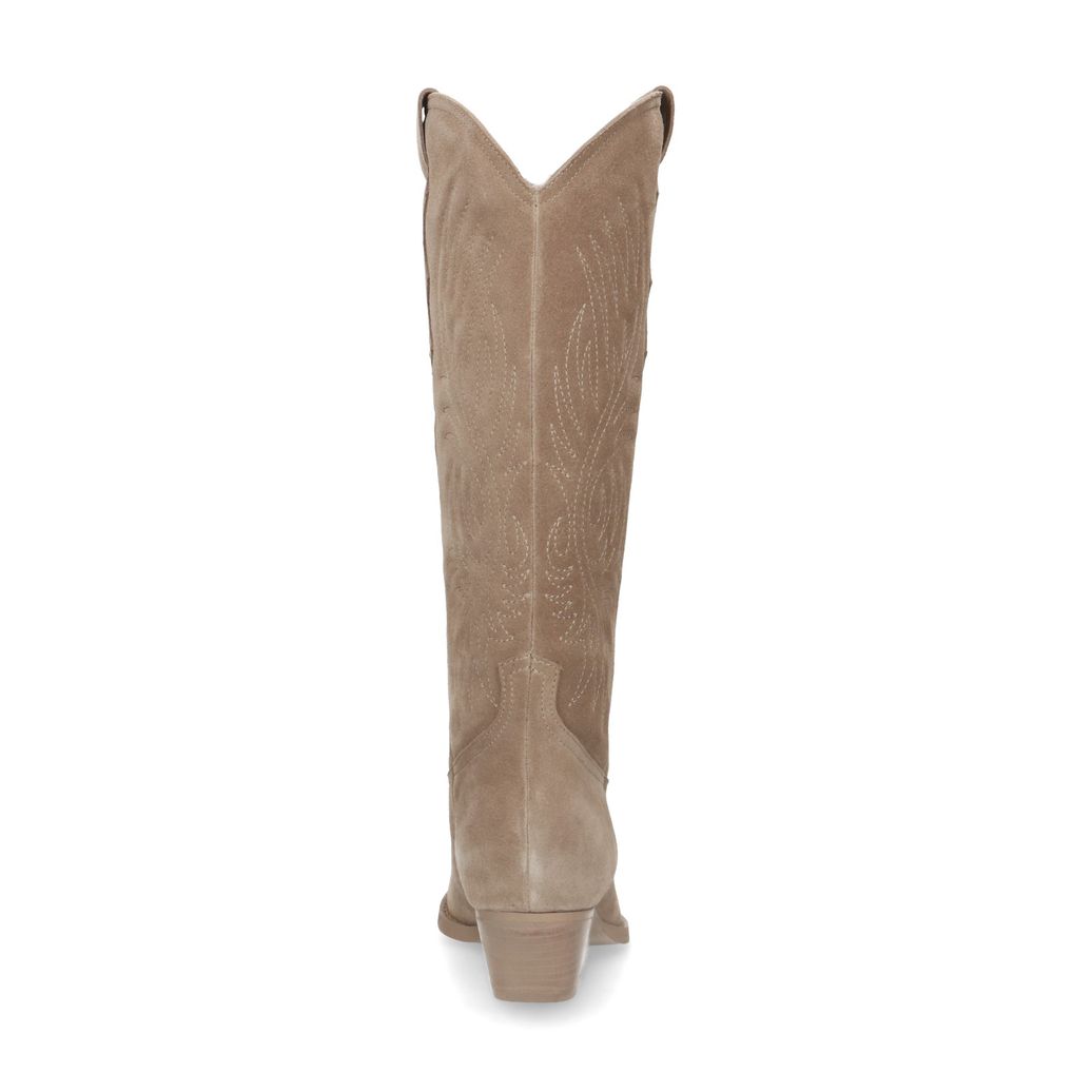 Beigefarbene Western Boots aus Veloursleder mit Stickerei