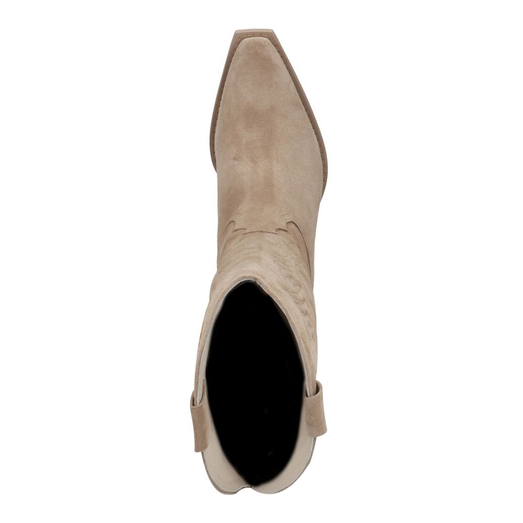 Beigefarbene Western Boots aus Veloursleder mit Stickerei
