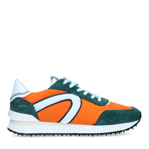 Oranje suède sneakers met gekleurde details