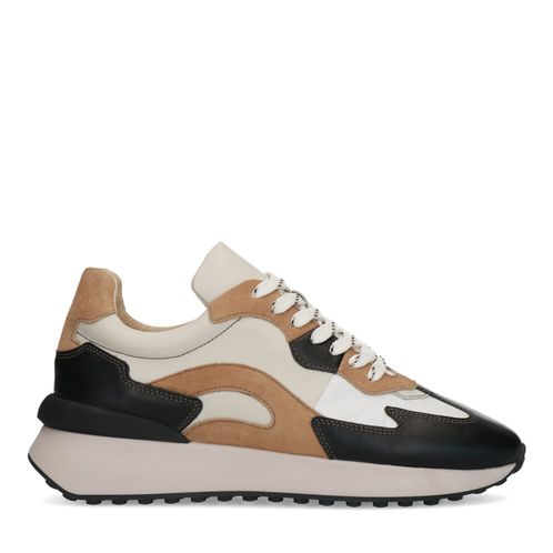 Beige leren sneakers met zwarte details