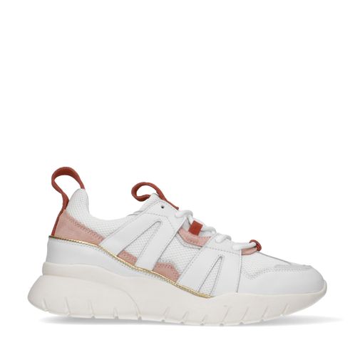 Beige sneakers met roze details