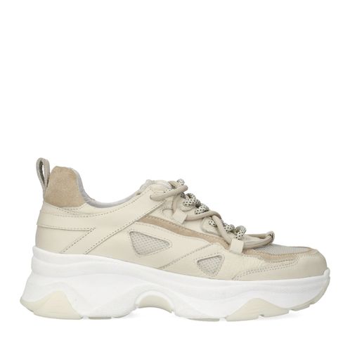 Beigefarbene Sneaker mit doppelter Schnürung