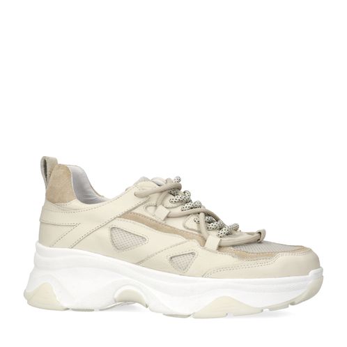 Beigefarbene Sneaker mit doppelter Schnürung