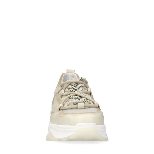 Beige sneakers met dubbele veter