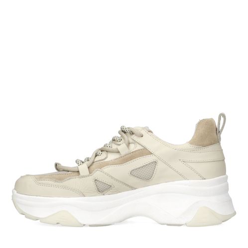 Beigefarbene Sneaker mit doppelter Schnürung