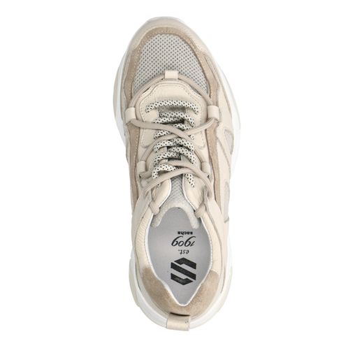 Beigefarbene Sneaker mit doppelter Schnürung