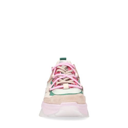 Baskets avec détails beiges et verts - rose
