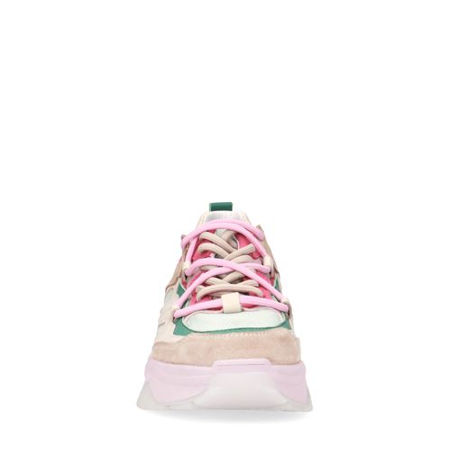 Rosafarbene Sneaker mit Details in Beige und Grün