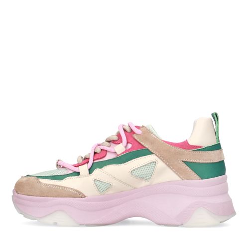 Baskets avec détails beiges et verts - rose
