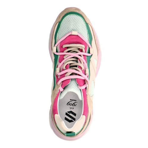 Rosafarbene Sneaker mit Details in Beige und Grün