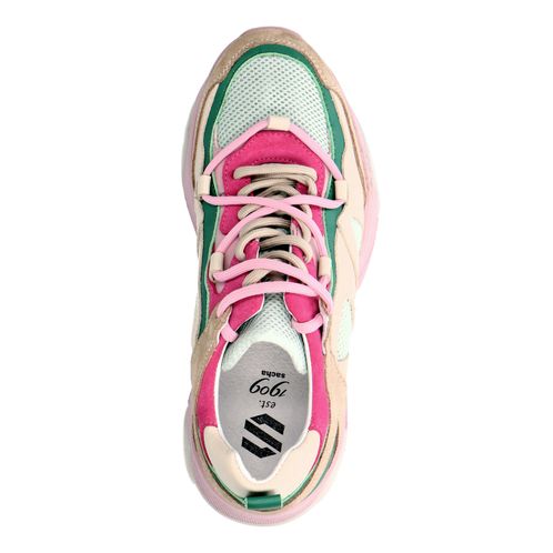 Roze sneakers met beige en groene details