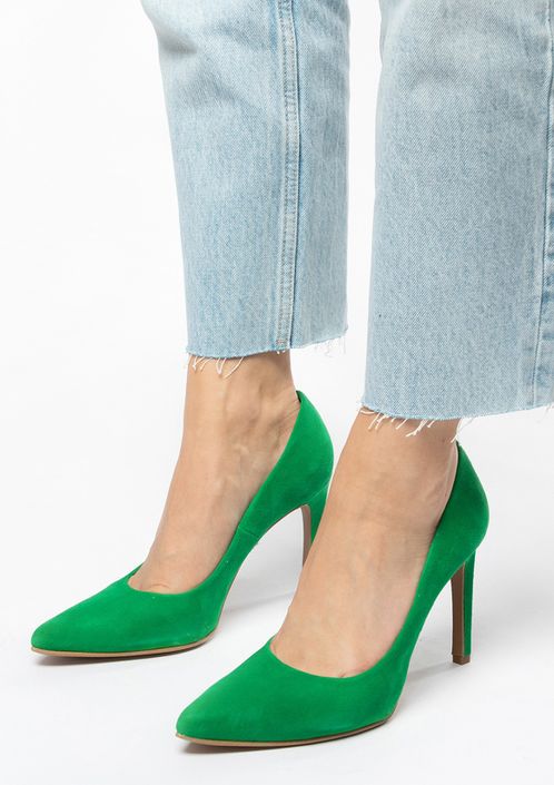 Grüne Veloursleder-Pumps