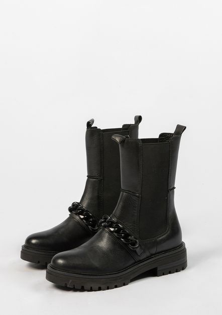 Chelsea boots en cuir avec chaîne - noir