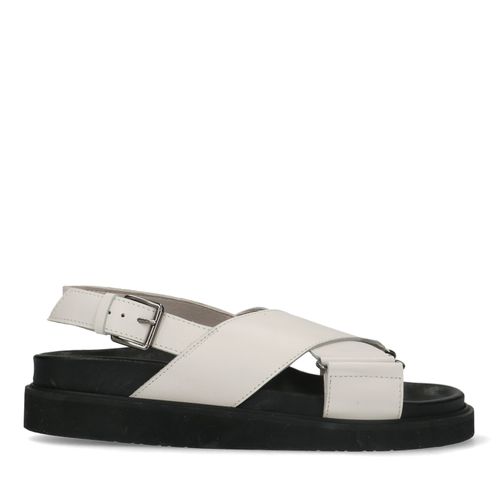 Offwhite Plateausandalen aus Leder mit gekreuzten Riemchen