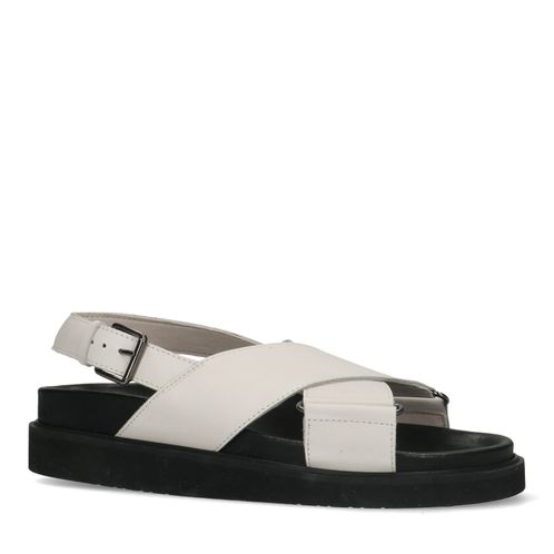 Offwhite Plateausandalen aus Leder mit gekreuzten Riemchen