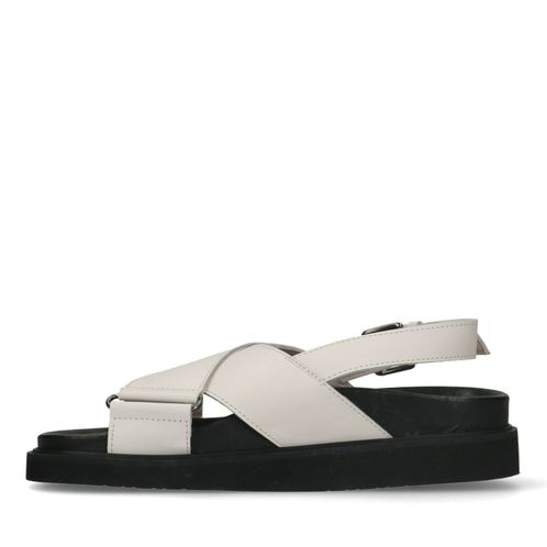 Offwhite Plateausandalen aus Leder mit gekreuzten Riemchen