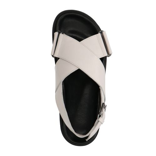 Offwhite Plateausandalen aus Leder mit gekreuzten Riemchen