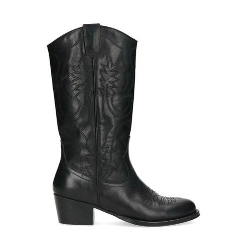 Zwarte leren cowboylaarzen met sierstiksels